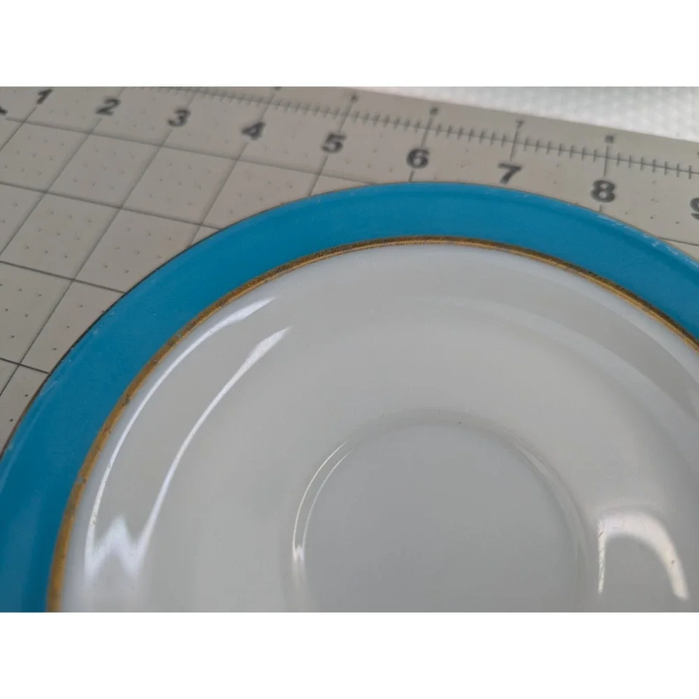Pyrex Teal Blue Gold Stripe Plate Saucer 6.25 Inch Lot‎ of 5